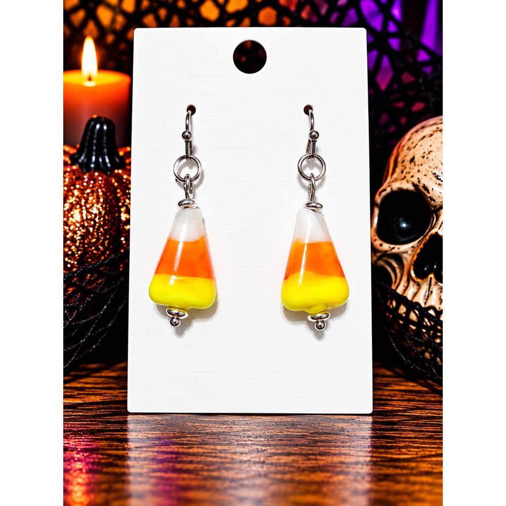 Glass Candy Corn Earrings Halloween Dangle Earrings Handmade Fall Jewelry